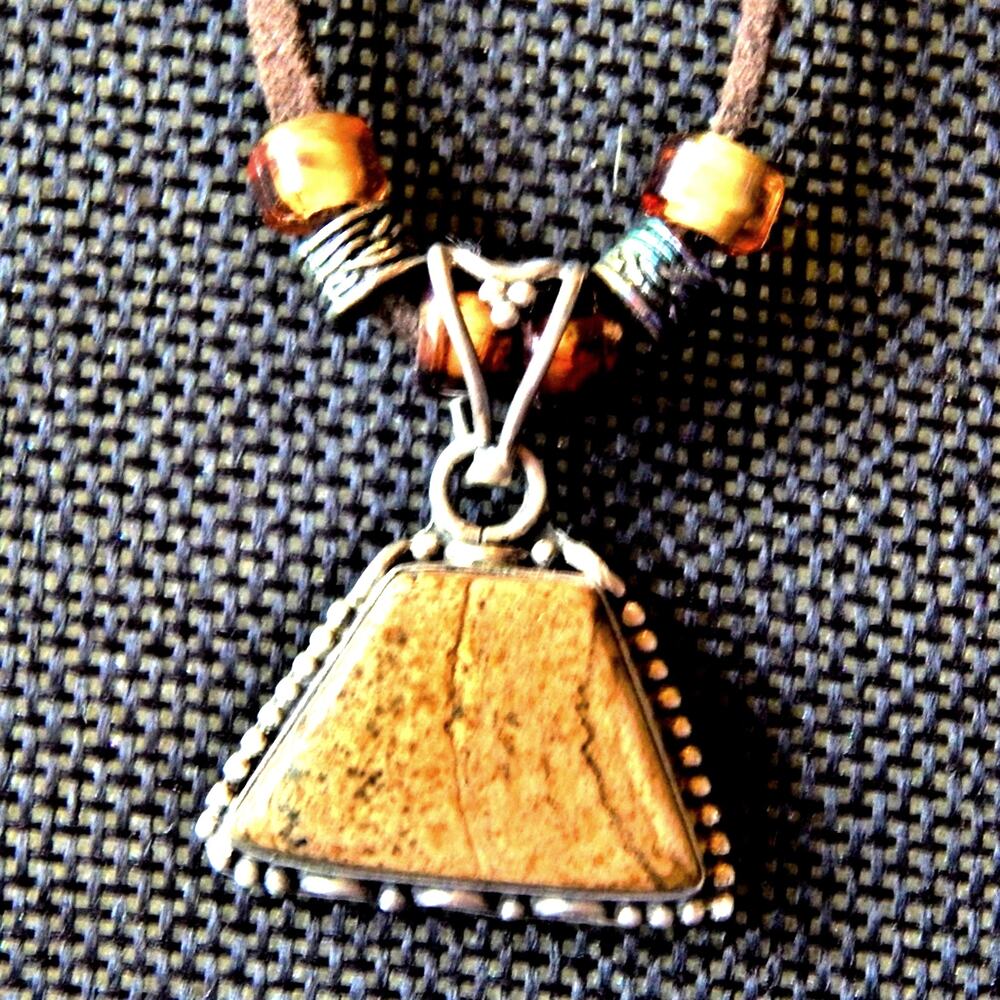 20" BoHo Picture Jasper & Leather Beaded Necklace
